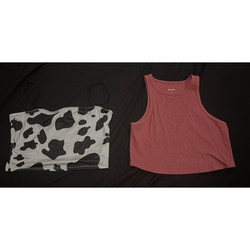 Set of 2 Cropped Tank Tops Cow Print and Pink Wild Fable Women Size L XL